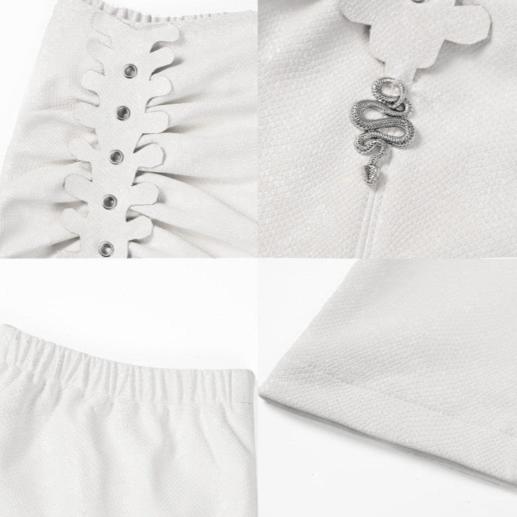 Detail PU with Snakeskin Leg Snake Ruched Metal Warmers Punk