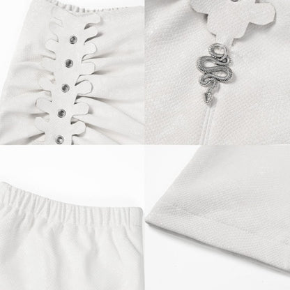 Detail PU with Snakeskin Leg Snake Ruched Metal Warmers Punk