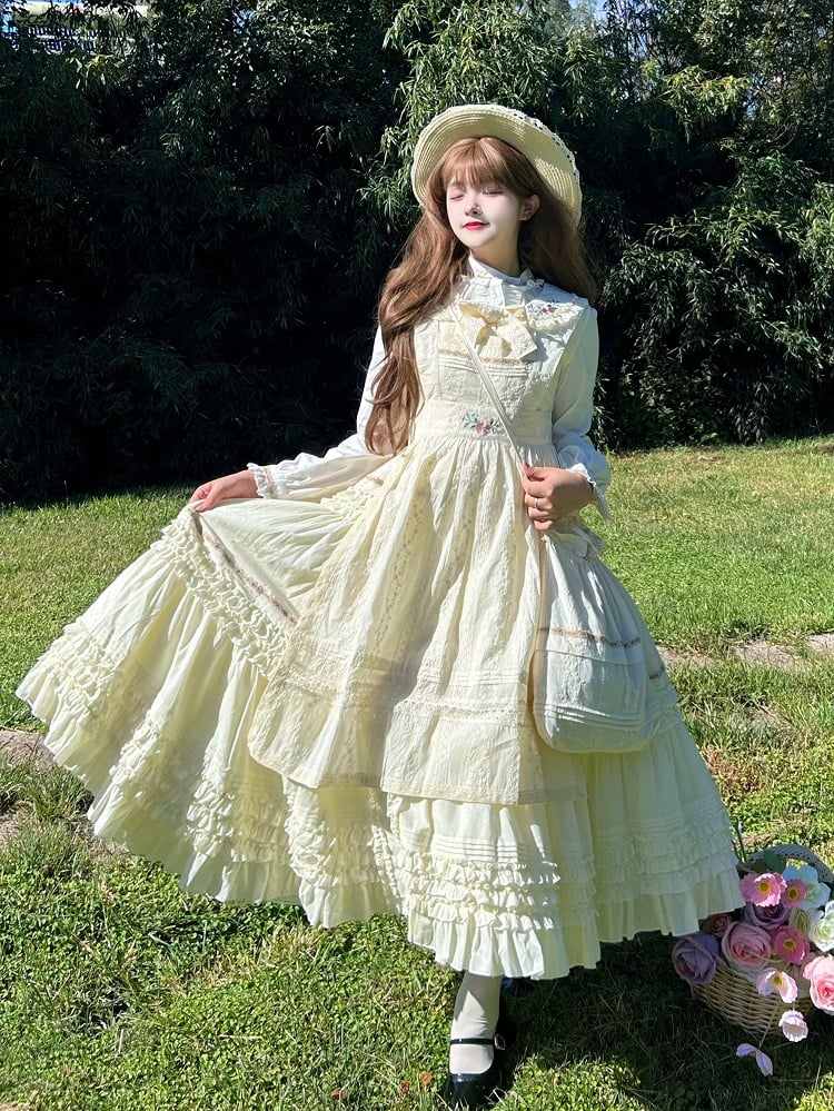 Lace Lolita Accents Bag with Drawstring Beige Top