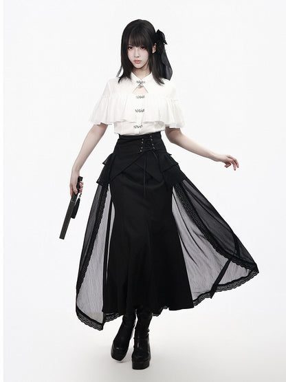 Black Mermaid Silhouette Chinese Style Skirt - PINK SAVIOR