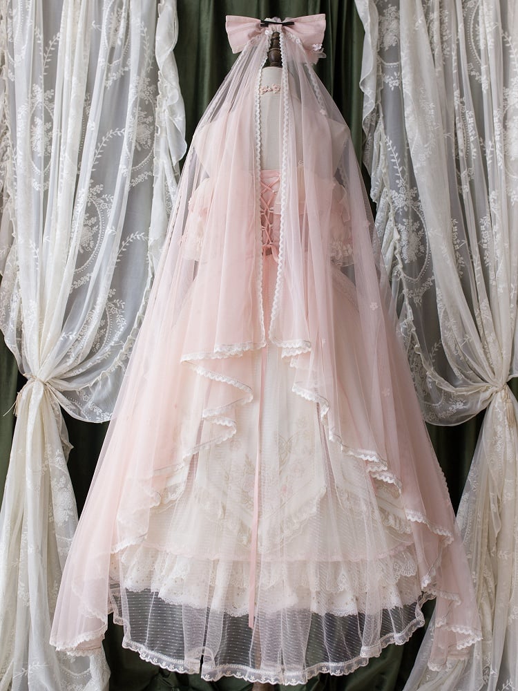 ピンクの花の蝶結びヘッドベール