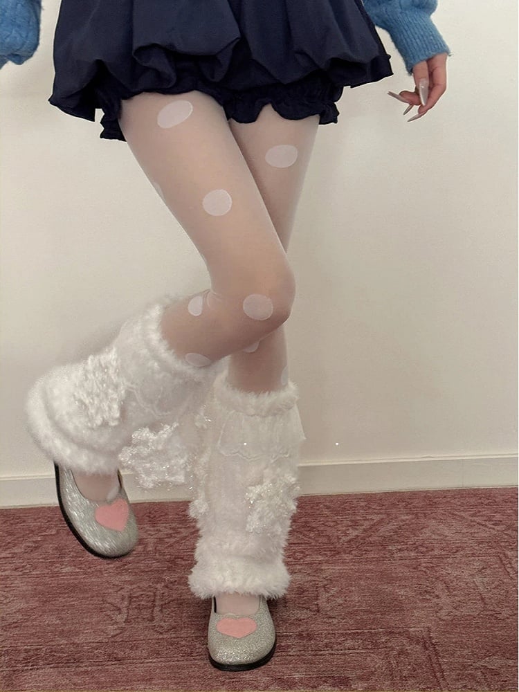 6 jambières blanches flocon de neige avec appliqués pelucheux