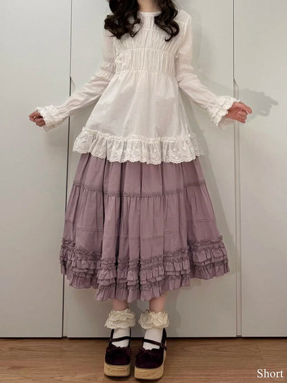Loose Skirt Ruffled Multi-Layer Lolita Cotton Hem Purple Elegant