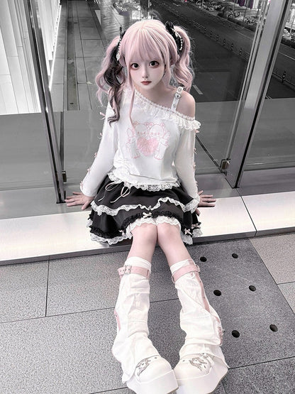 Skirt Black and Lace Jirai Bow with Accents Kei Trim