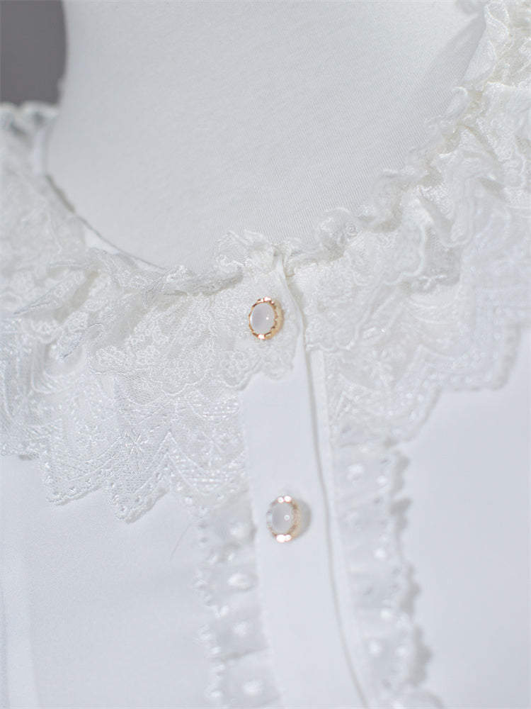 ホワイトレースカラー、レイヤードレース、ベルスリーブのロリータブラウス