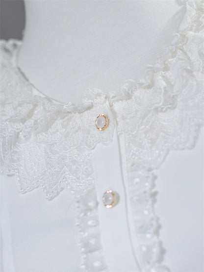 ホワイトレースカラー、レイヤードレース、ベルスリーブのロリータブラウス