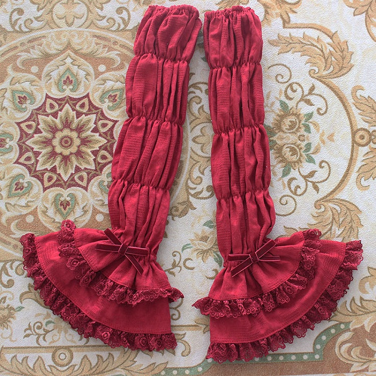 6 Options – Layered Bow and Lolita Trims Color Sleeves with Lace Accents Velvet