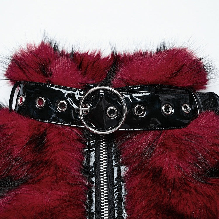 Black Red Punk Personalized Short Fur Jacket