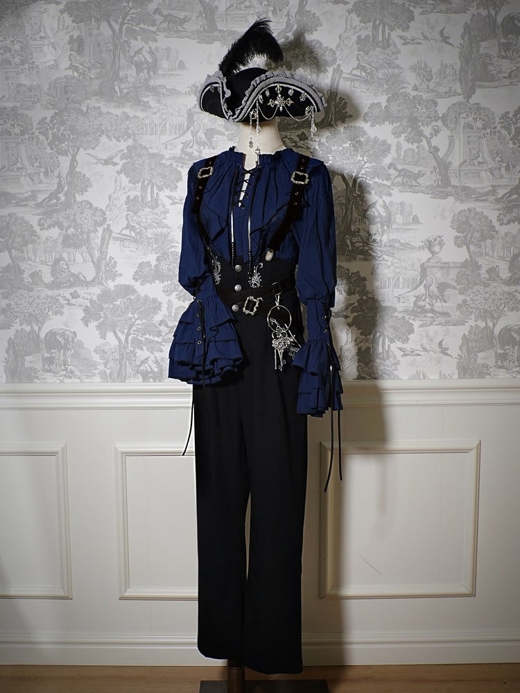Black Pants Belt with Straps Corset Waist Lolita Ouji High