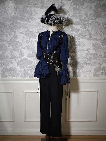 Lolita Corset with Belt Straps Black Ouji High Waist Pants