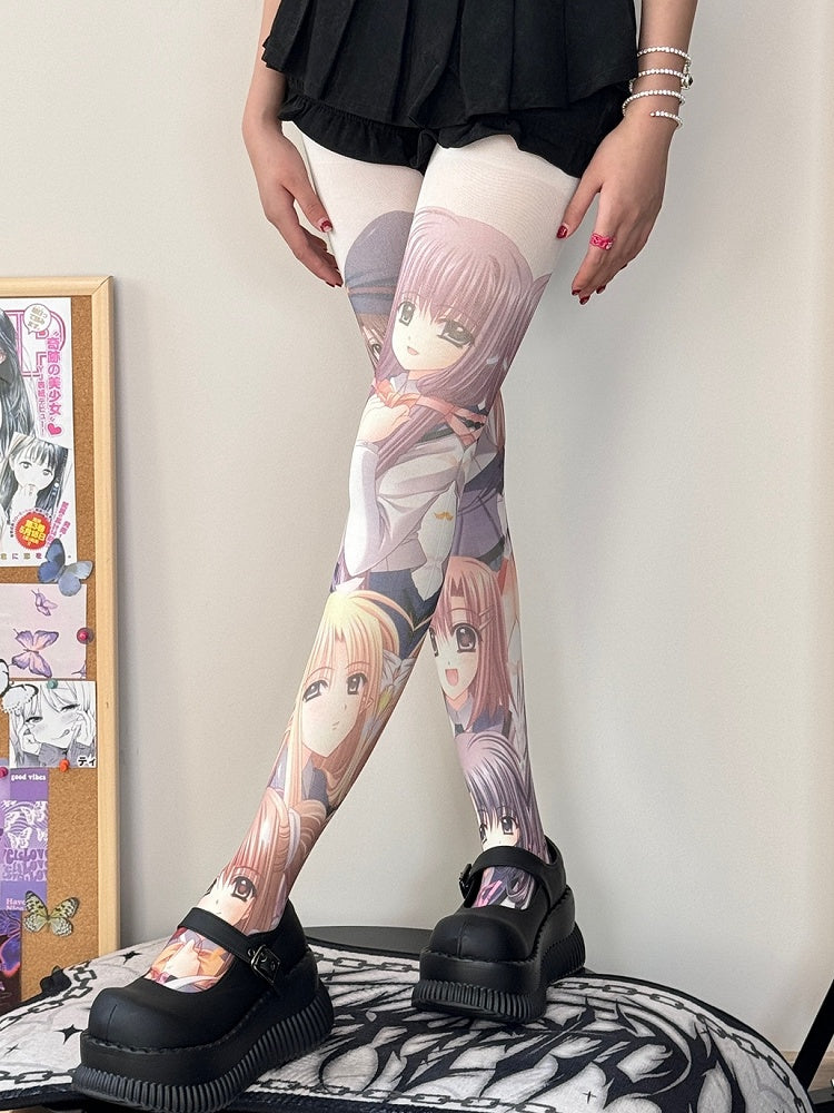 Weiße Strumpfhose mit Cartoon-Print für Mädchen