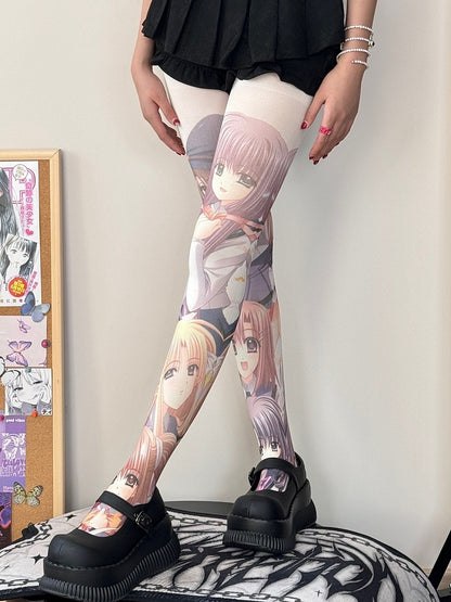 Weiße Strumpfhose mit Cartoon-Print für Mädchen