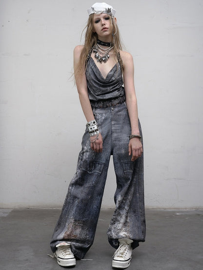 Punk Cowl Glamorous Neck Rüschen Trim Top Ödland Ausschnitt Halter Blau