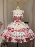 Pink Bead Sweet Dress Details Bows Detachable and Lolita Tiered Skirt