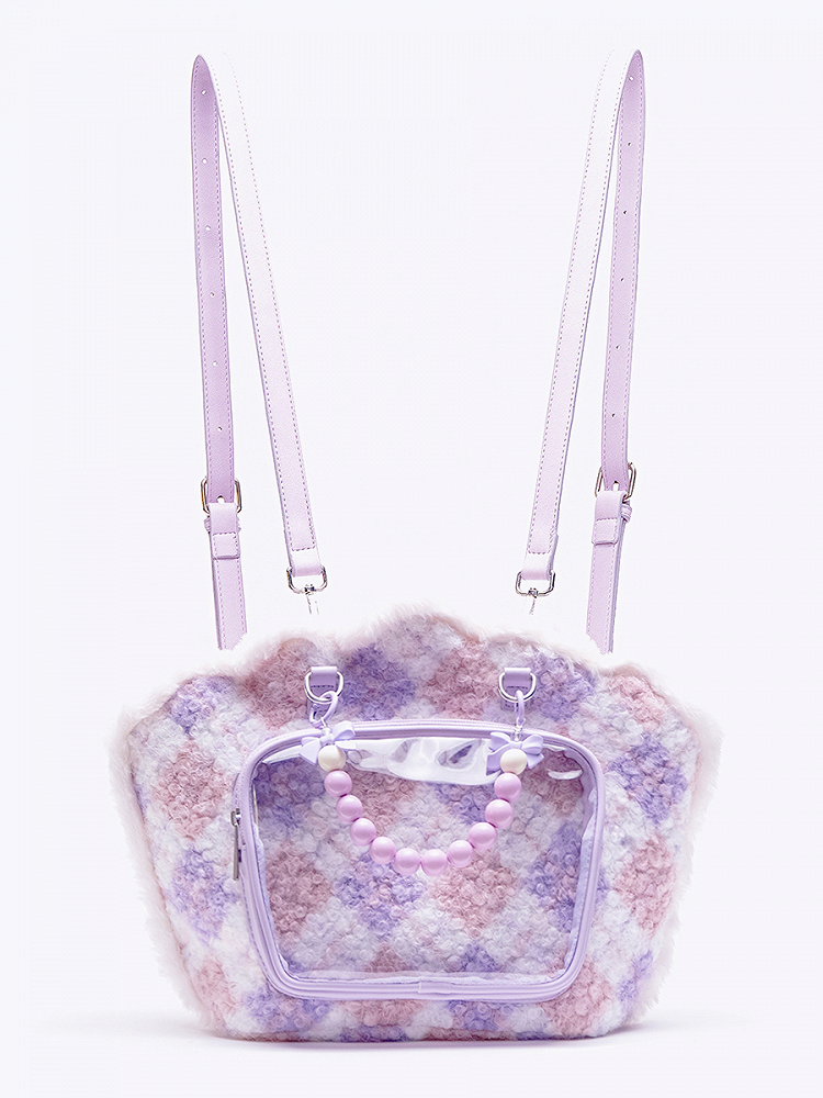 Purple Shell-shaped Plush Backpack With Beads Chain