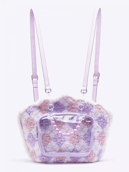 Purple Shell-shaped Plush Backpack With Beads Chain
