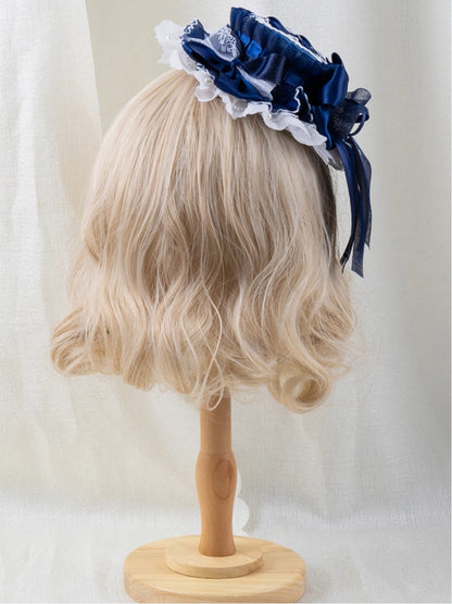 Blue Hat Lace Mini Navy Ruffled