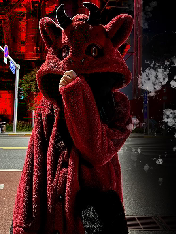 Gothic Pants Pajama with Winter Plush Nightgown Set Red Devil