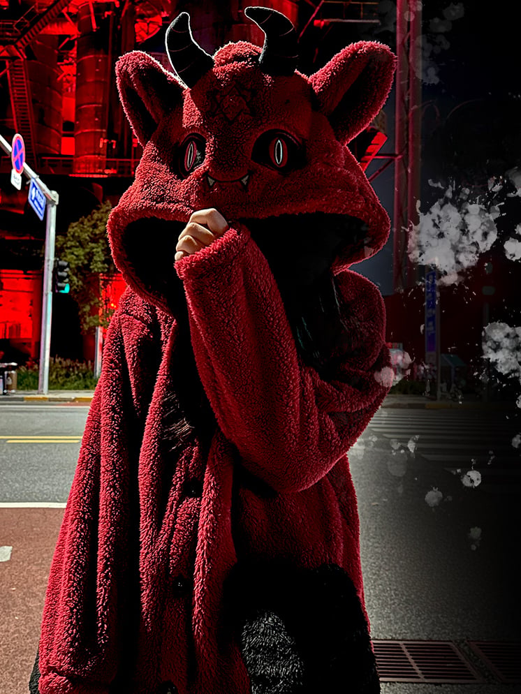 Gothic Pants Pajama with Winter Plush Nightgown Set Red Devil
