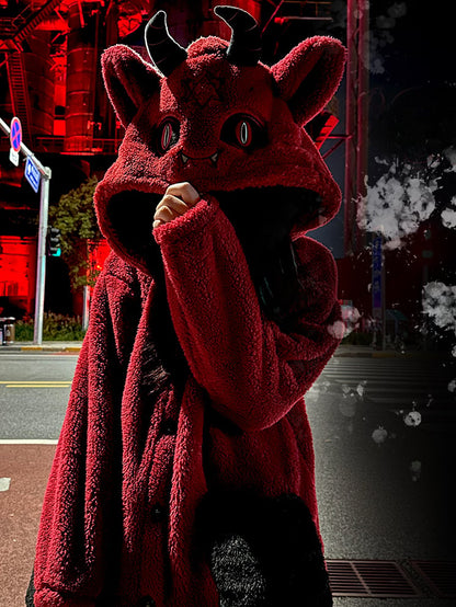 Gothic Pants Pajama with Winter Plush Nightgown Set Red Devil