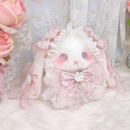 Plush with Sweet Convertible Pink Bag Decorated Accents Strap Bunny Bowknot Flower White