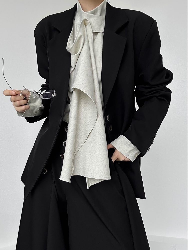 Sleeve Extended Stand Unisex Collar Shirt with Beige Long