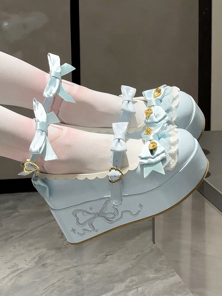 Details Plattformen Löffel Süße Bowknot Blau Lolita Verziert