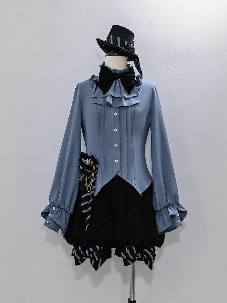 Prince Ouji Shirt Jabot Style Blue Lolita Collar Fashion