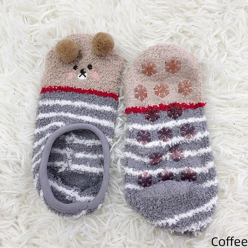 Chaussettes chaudes antidérapantes à motif d'ours mignon 2 couleurs