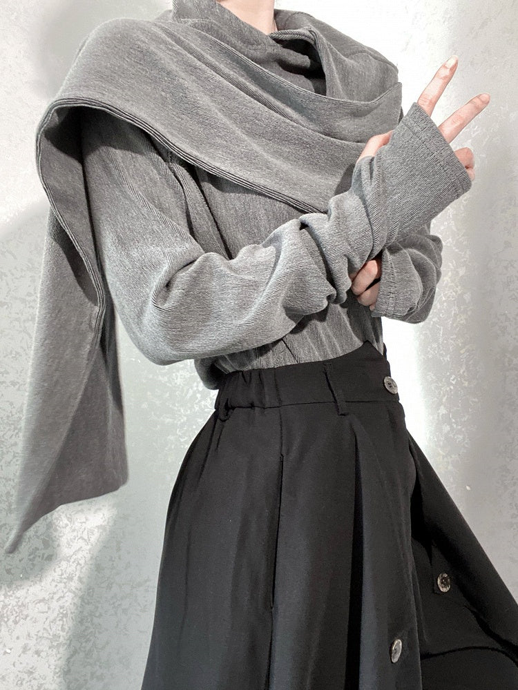 Cuffs with Scarf Neck Long-sleeve Hoodie Thumbhole