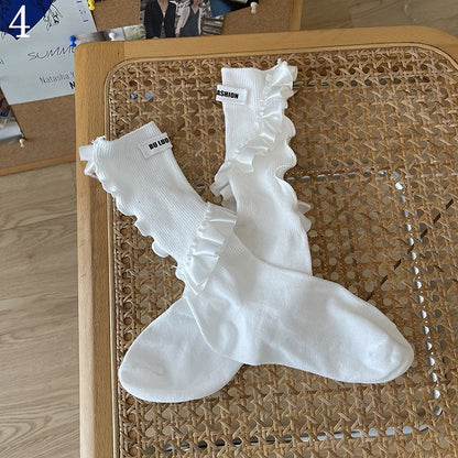 Schwarz/Weiße Socken mit Besatz/Schwarze Y2K-Beinrüschenschlaufe
