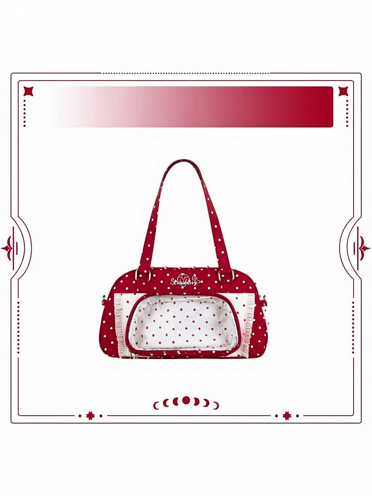 Red Strawberry Print Polka Dot Ita Crossbody Bag