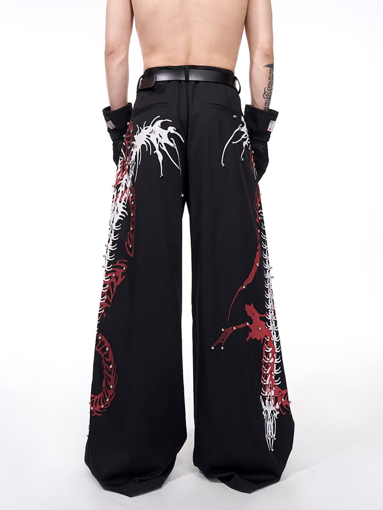 Bone with Wide-leg Black Men's Snake Pants Pattern