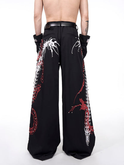 Bone with Wide-leg Black Men's Snake Pants Pattern