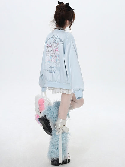 ライトブルー/ピンクのキャッツ スプリング ベースボール ジャケット