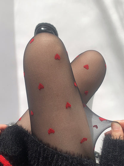 Black Pattern Red with Heart Tights