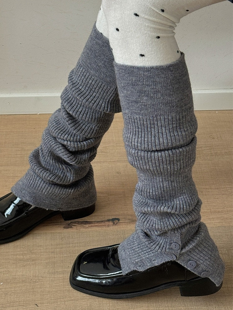 ホワイト/キャメル/ピンク/イエロー/コーヒー/ブラック/グレー Y2K ボタン スプリット レッグウォーマー