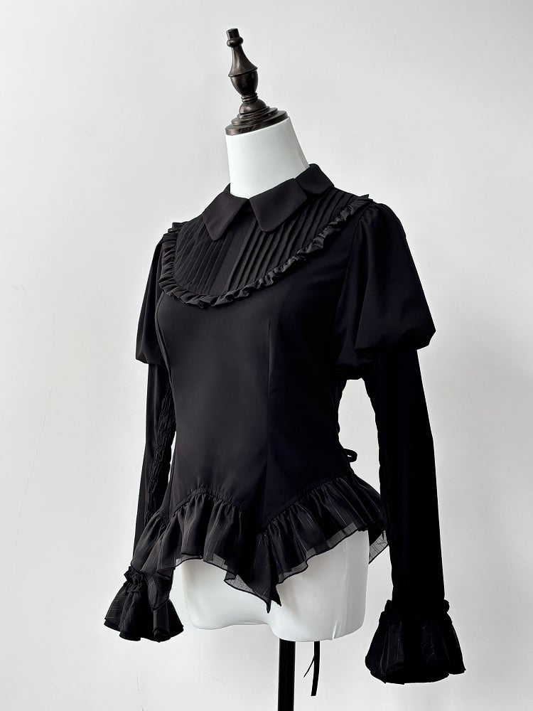 Black Juliette Sleeves Moth Wings Shaped Collar Blouse