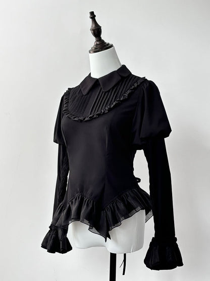 Black Juliette Sleeves Moth Wings Shaped Collar Blouse
