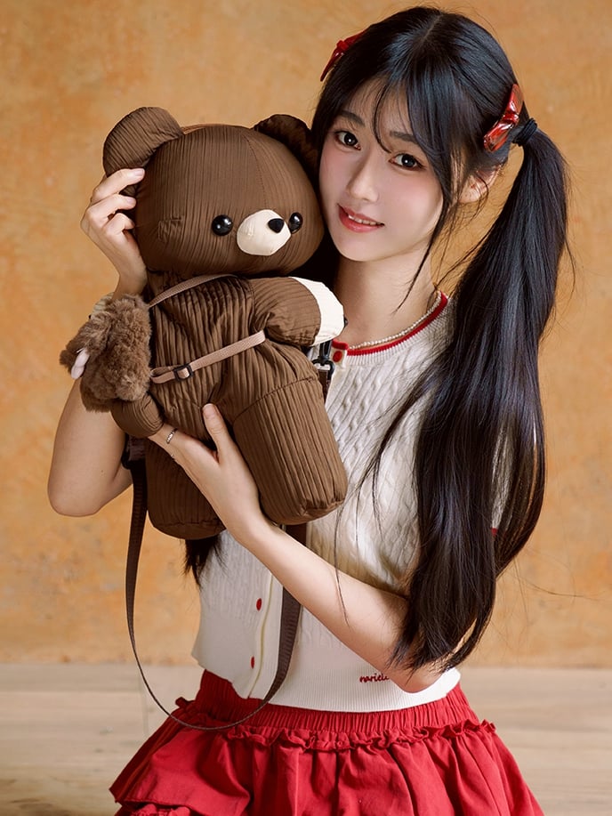 Bag Size Bear Plus Cute Brown Backpack/Crossbody