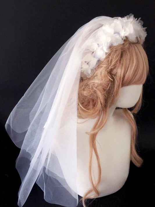 Floral Lolita Veil White KC Multi-layered with