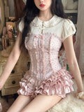 Pink Bustier Pattern With Black Polka-dot Chiffon