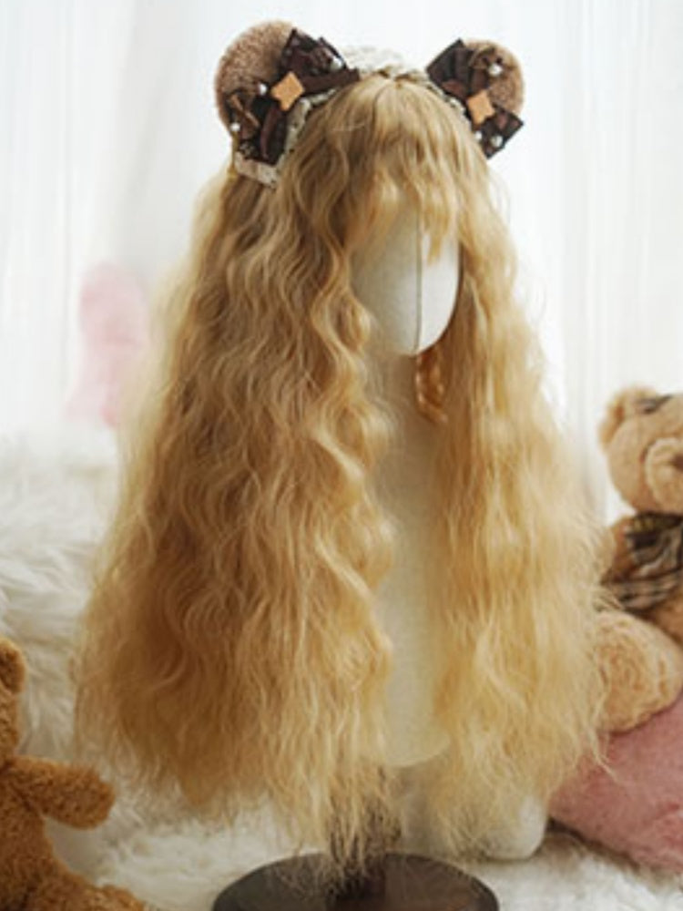 Blonde lange lockige Perücke mit Pony