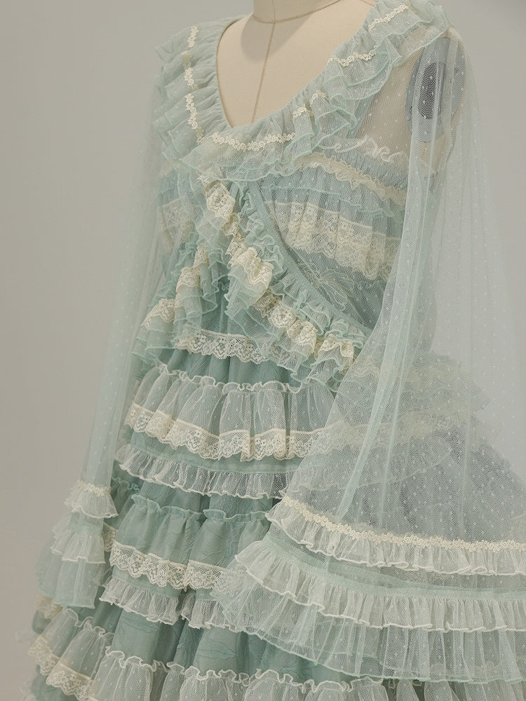 Lace Tulle Top Green Ruffled Lolita