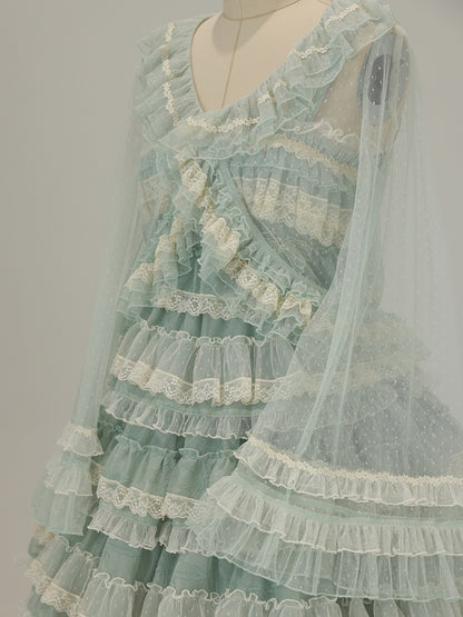 Lace Tulle Top Green Ruffled Lolita
