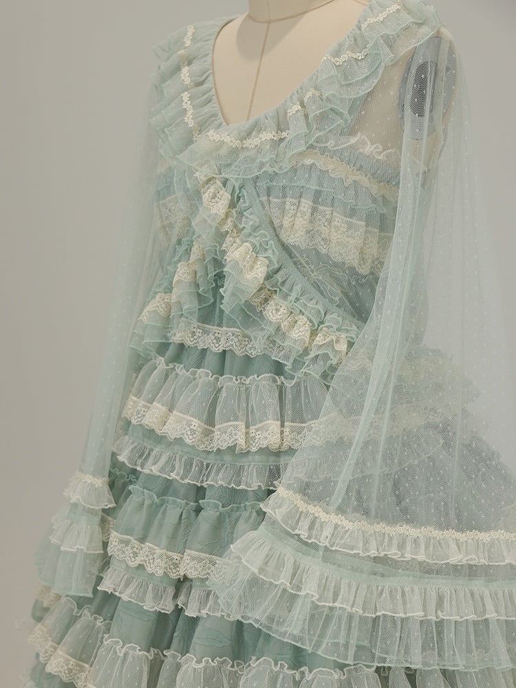 Grünes Lolita-Top aus Tüll mit Rüschenspitze