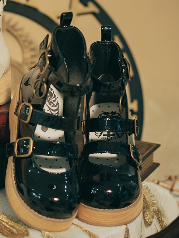 Straps Toe with Polished cm Ankle Sole Round Platform Black Buckle Vintage 3 Wedge Boots 3–5