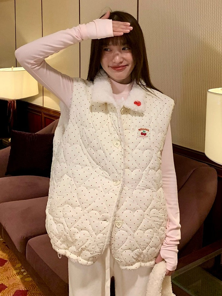 Kawaii White Vest Polka Dots Daily Reversible Buttons - Heart