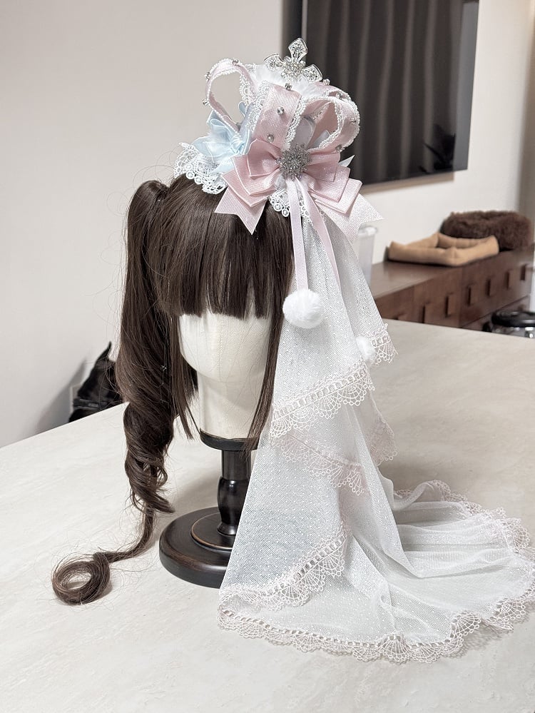 6 with (Pom-Pom Head Mini Veil Color Hat Options Accents) Lace Lolita