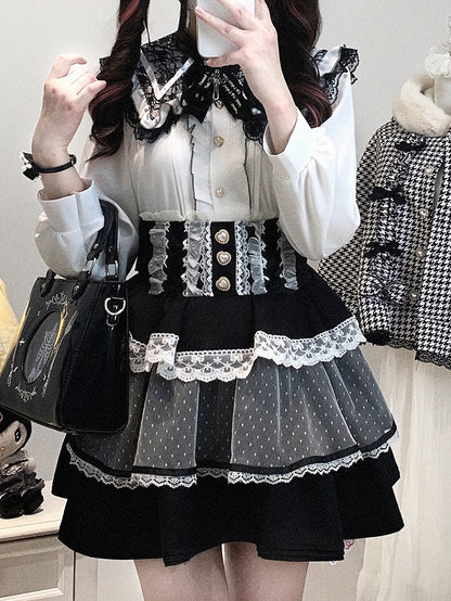 with Blouse Style Romance Lace Kei Jirai Dark | Pointed Chiffon